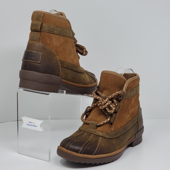 UGG Greda Waterproof Duck Boot Brown Leather Suede 1112650 Women Sz 5 Pre-owned - Picture 5 of 11